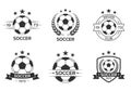 Soccer logo set with a ball. Football club or team emblem, badge, icon design. Sport tournament, league, championship label. Royalty Free Stock Photo